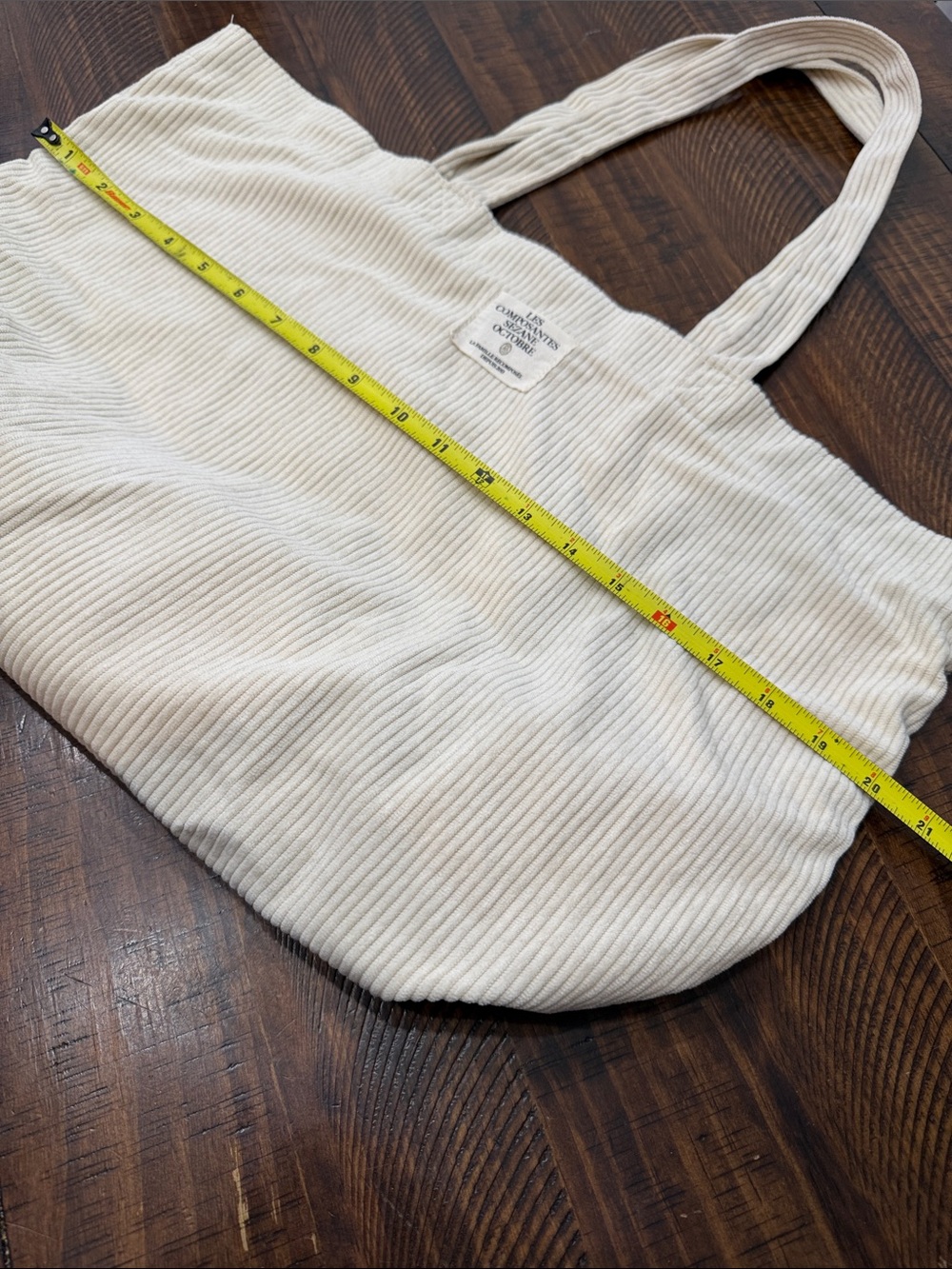 SEZANE Les Composantes Octobre Ecru Corduroy Tote Bag Cream Canvas Lined - Picture 6 of 7